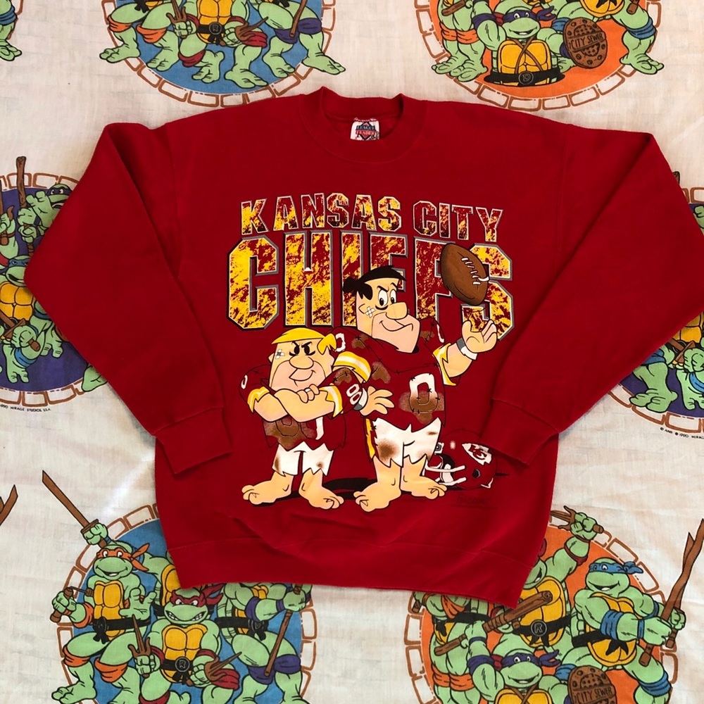 Vintage 1994 NFL Kansas City Chiefs Flintstones Pullover Sweater Mens Medium